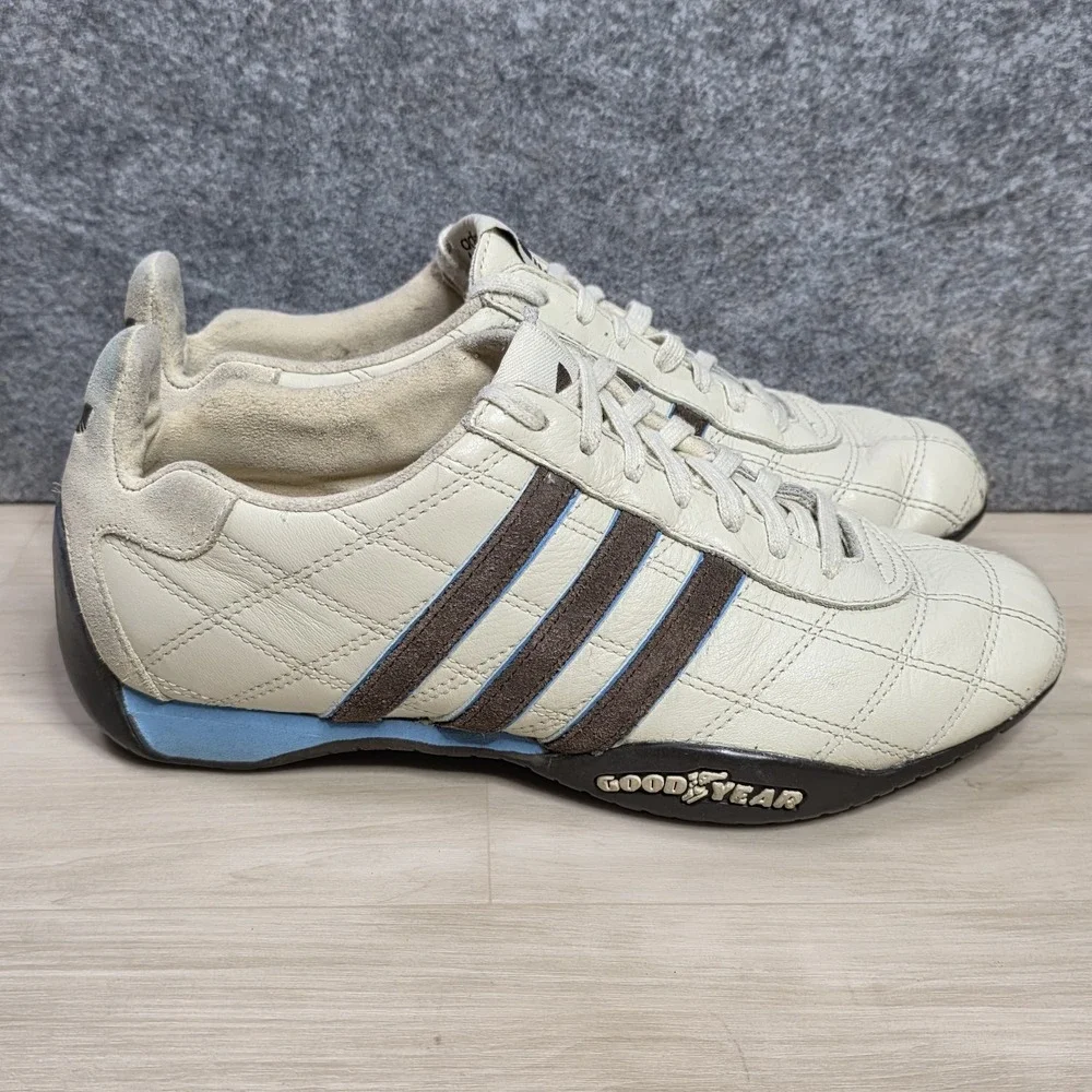 Adidas Tuscany Goodyear Racing Driving‎ Shoes White Blue Brown Stripe Size 6